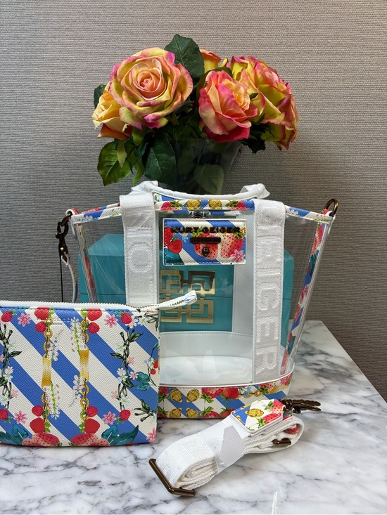 Kurt Geiger Handbags - Kurt Geiger Small Hampstead Clear Vinyl Strawberries Tote & Matching Pouch - NWT